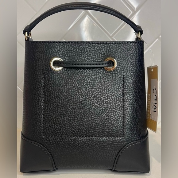 MICHAEL Michael Kors Black Mercer Small Drawstring Leather Messenger Bucket Tote - Picture 8 of 9